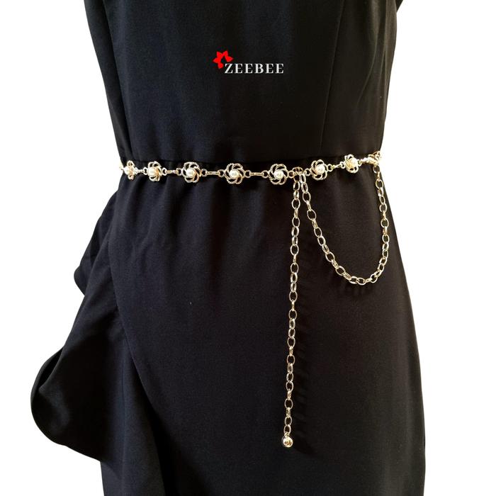 Gambar ZeeBee Ikat Pinggang Rantai Wanita Anti Karat Rose Mutiara Elegan Outfit Belt - Gold dari ZenBlossom undefined Tokopedia
