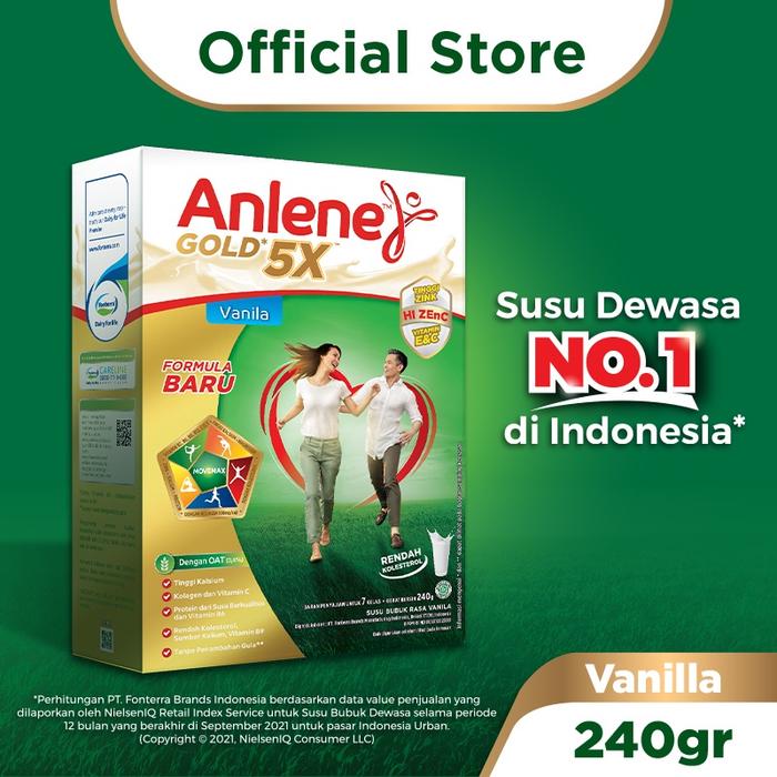 Gambar Anlene Gold 5X Susu Bubuk Dewasa Vanila 240g - Nutrisi Tinggi Kalsium dari wisnujanuarangga undefined Tokopedia