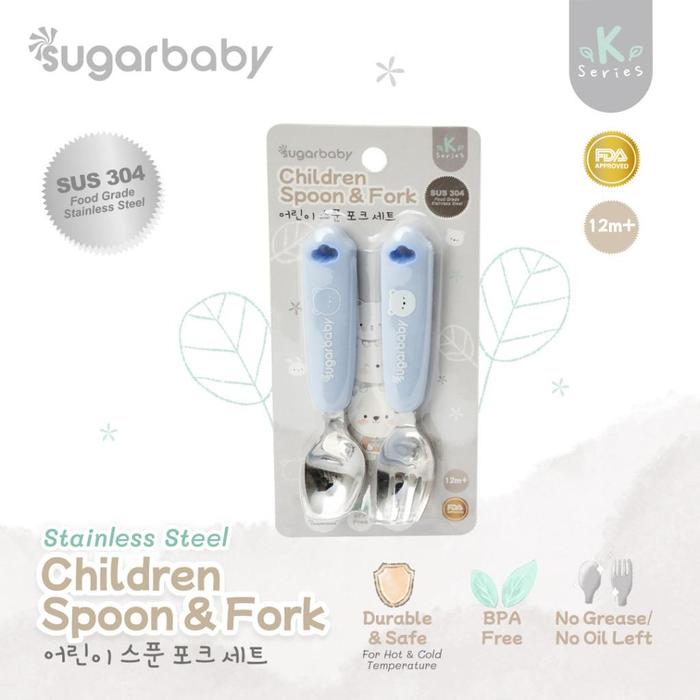 Gambar Sugar Baby Stainless Steel Cup Children Spoon & Fork /Lunch Box/Bowl/ - Spoon Fork Blue dari littleabcshop undefined Tokopedia