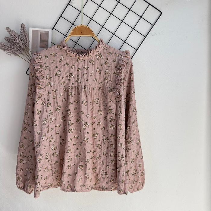 Gambar Atasan wanita lengan panjang korean style / Blouse wanita motif bunga - peach B03 bunga dari holya markets undefined Tokopedia