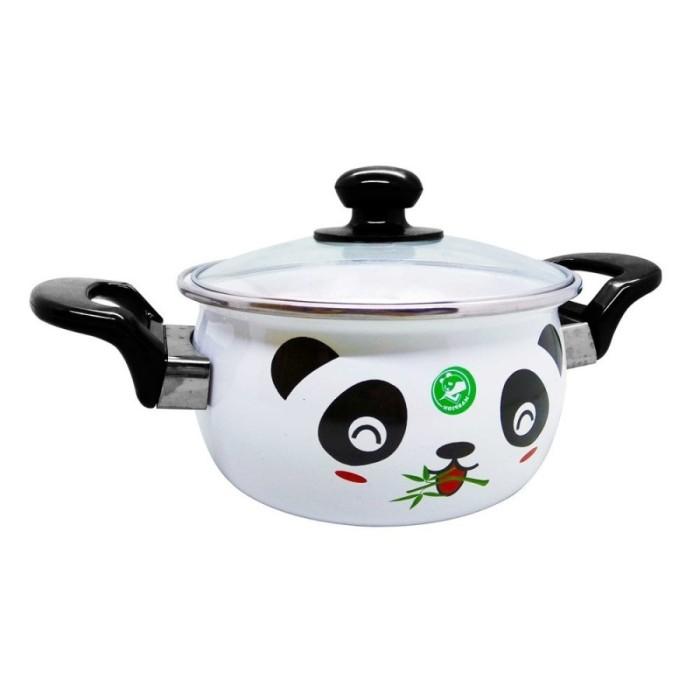 Gambar TERPERCAYA MASPION PANCI ENAMEL HELLO PANDA 18 CM + TUTUP KACA dari OldOtra undefined Tokopedia