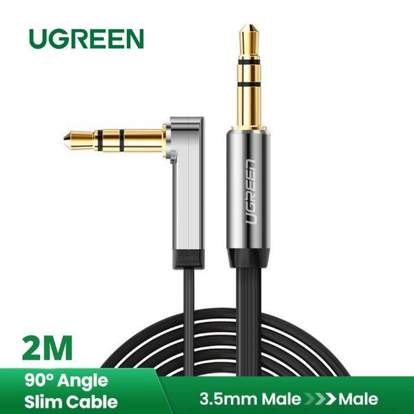 6 Foot 3.5mm Male To Male Aux Cable With Right Angle Connector - Audio Auxiliary Cable For Car, Phone, Speakers