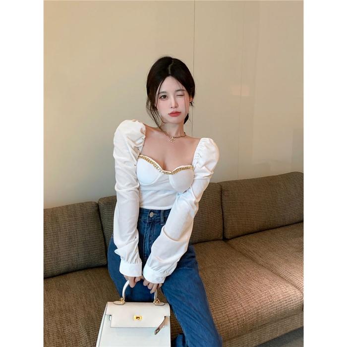 Gambar CHILKITKA LOOKS FASHION Lengan Puff Chain Shirt French - Putih, Satu Ukuran dari Chilkitka Looks undefined Tokopedia