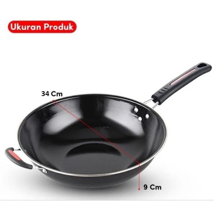 Gambar Wajan Enamel Panci Hitam Kuping Gagang Panjang Anti Lengket Gores 34CM - Gagang + Kuping, Tanpa Packing dari Sie Ibin Store undefined Tokopedia