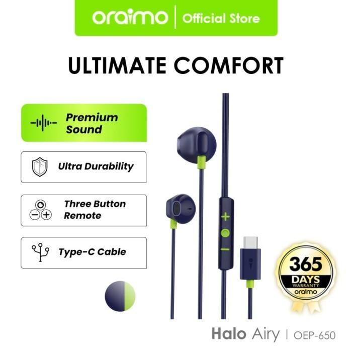 Gambar Oraimo Wired Earphone Kabel Headphone Type-C Halo C 1.2 Meter OEP-650 - Blue dari TemanSeluler undefined Tokopedia