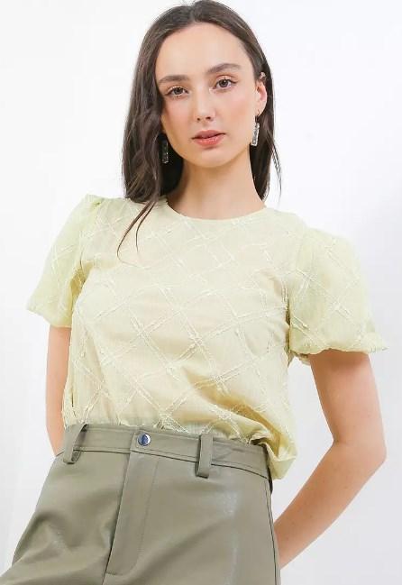 Gambar CHIC SIMPLE PUFF SLEEVE BLOUSE WANITA KOREA CANTIK MODERN BL7603 - LIME, L dari Chic Simple Store ID undefined Tokopedia