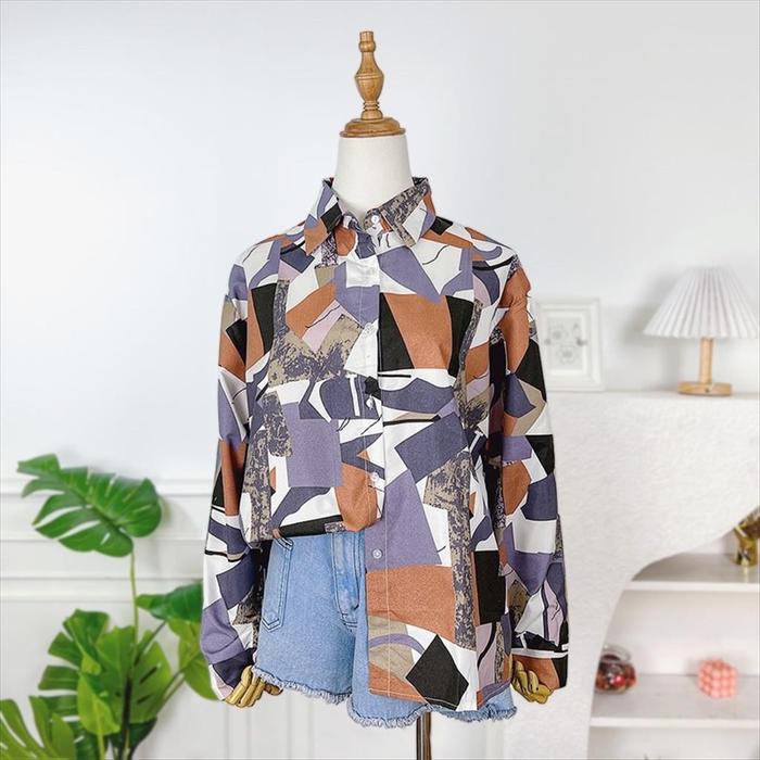 Gambar 1.168 - Blouse Vintage Abstrak Kemeja Lengan Panjang Pakaian Atasan - YUMIA, JUMBO dari tas lucu surabaya undefined Tokopedia