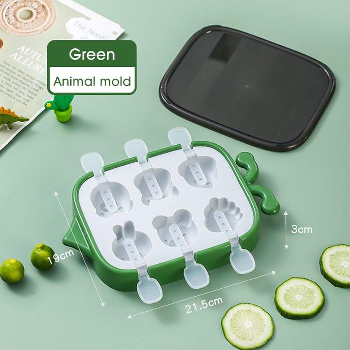 Gambar Cetakan Es Krim Animal 6 Stik Bahan Silicone / Ice Cream Mould Animal Shape Cetakan Es Krim Model Binatang Lucu Dengan Penutup / W 8594 Pink - Hijau, Plus Bubble dari OB Shop undefined Tokopedia