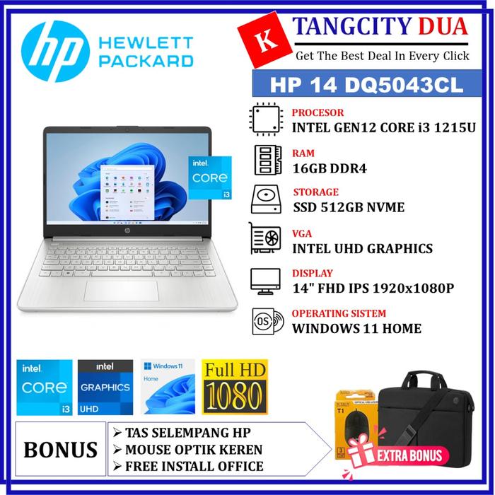 Jual LAPTOP MURAH HP 14 INTEL CORE I3 1215U 16GB 512GB SSD 14FHD