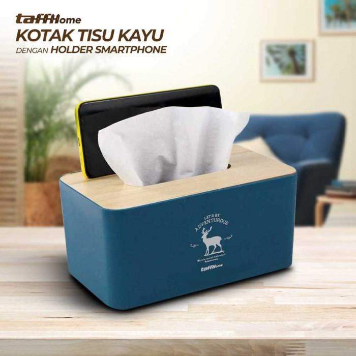 Gambar Kotak Tisu Kayu Tissue Box Dengan Holder Smartphone Handphone - Biru dari Momindo undefined Tokopedia