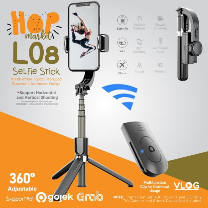 Gambar Gimbal Stabilizer HP Selfie Stick Tripod L08 Bluetooth for Smartphone - BLACK dari hop market undefined Tokopedia