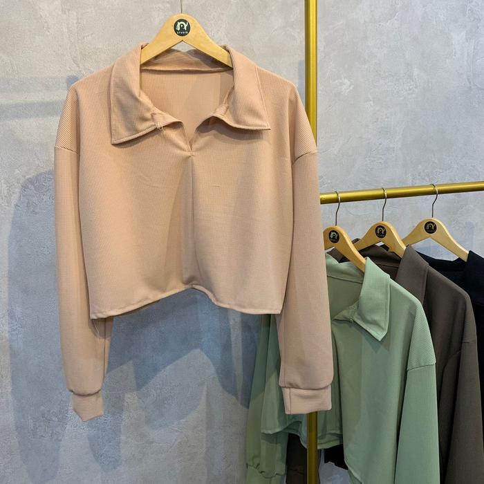 Gambar BLOUSE UNIKLO V NECK ATASAN WANITA FASHION KOREA (IC) - CREAM LATTE dari TokoNufail undefined Tokopedia