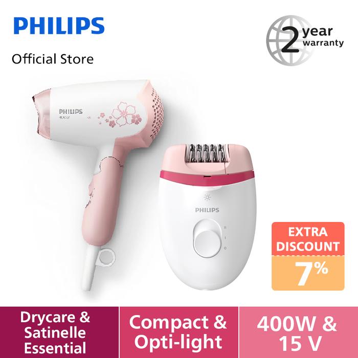 Jual Philips Pink Set Epilator BRE25500 Hair Dryer HP810802 murah