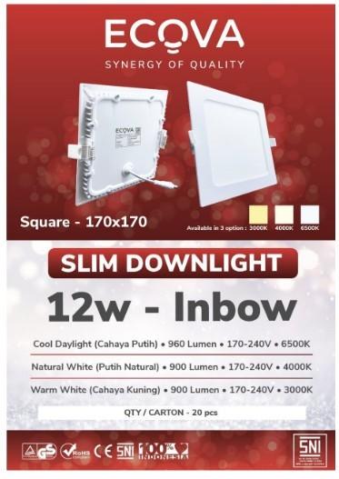 Gambar ECOVA Downlight Slim 12W Panel Light LED Inbow Kotak 12Watt Panel LED - Putih dari Kurnia Jaya LTC undefined Tokopedia