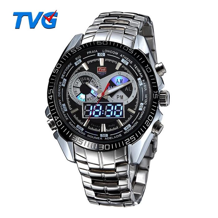 Tvg Brand Luxury Stainless Steel Clock Digital Sports Led Watches Men