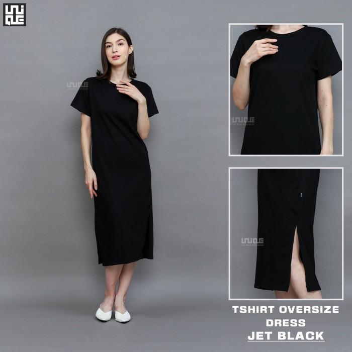 Jual UNIQUE Dress Series Kaos Polos Midi Dress With Slit Jet