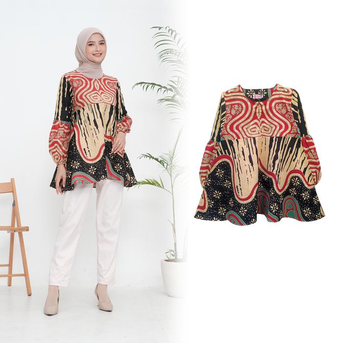 Gambar FITTINGROOM11 Blouse Batik - Hani Blouse Batik - Merah-Hitam, M dari Fittingroom11 undefined Tokopedia