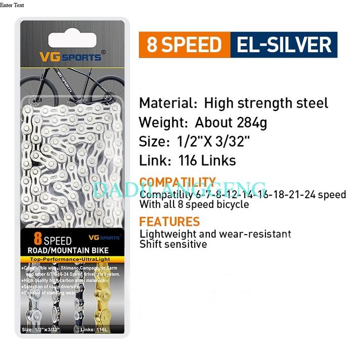 Gambar Rantai Sepeda VG Sports 8/9 Speed Bicycle Chain Half Hollow Aksesoris - 8-Speed Silver dari Dadilanggeng undefined Tokopedia