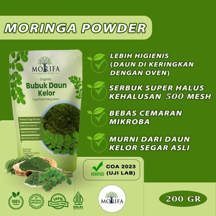 Gambar BUBUK DAUN KELOR ORGANIK 200GR PREMIUM EKSPOR, HALUS (ADA COA HSL LAB) - 200 gram dari MORINGA LIVING OFFICIAL STORE undefined Tokopedia