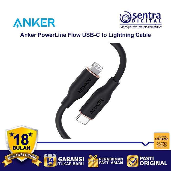 Gambar Kabel Charger Anker Powerline III Flow Type C to Lightning 3ft - A8662 - Black dari Sentra Digital undefined Tokopedia