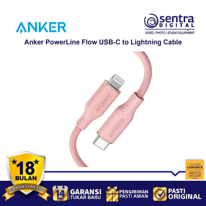Gambar Kabel Charger Anker Powerline III Flow Type C to Lightning 3ft - A8662 - Pink dari Sentra Digital undefined Tokopedia