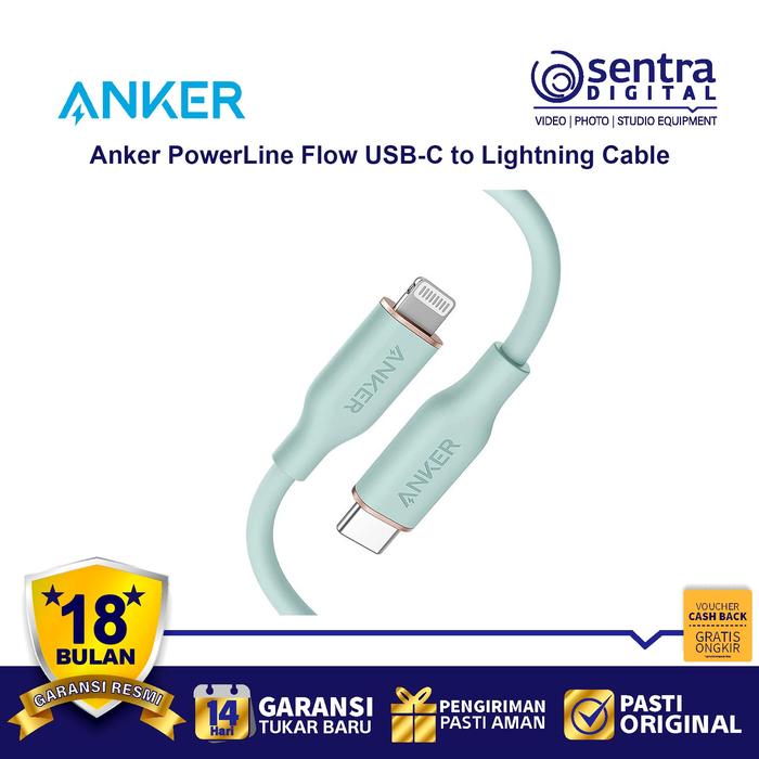 Gambar Kabel Charger Anker Powerline III Flow Type C to Lightning 3ft - A8662 - Green dari Sentra Digital undefined Tokopedia