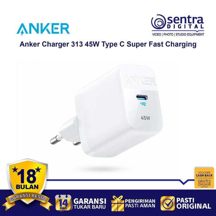 Gambar Wall Charger Anker 313 USB Type C Super Fast Charging Adaptor 45W - White dari Sentra Digital undefined Tokopedia