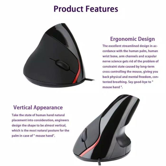 Gambar MOUSE GAMING KABEL WIRED MOUSE HIGH SPEED USB VERTICAL MOUSE ERGONOMIC - Hitam dari genzie seluler undefined Tokopedia