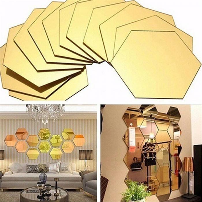 Gambar 12Pcs 3D Hexagon Acrylic Mirror Wall Stickers DIY Art Wall Decor dari Lapak Bu Ela undefined Tokopedia