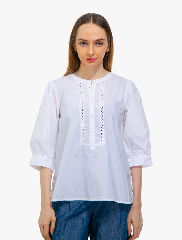 Gambar TOMMY HILFIGER - HALF-SLEEVE HENLEY EYELET BLOUSE - Optic White - Optic White, M dari Tommy.Hilfiger undefined Tokopedia