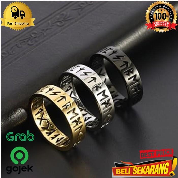 Cincin Titanium Hitam Ori Anti Karat Cincin Nordic Rune Viking C280  BLACK,