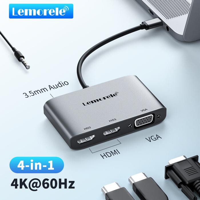 Lemorele Usb C-to-dual Hdmi Adapter 4k60hz C-type Hdmi Converter For M