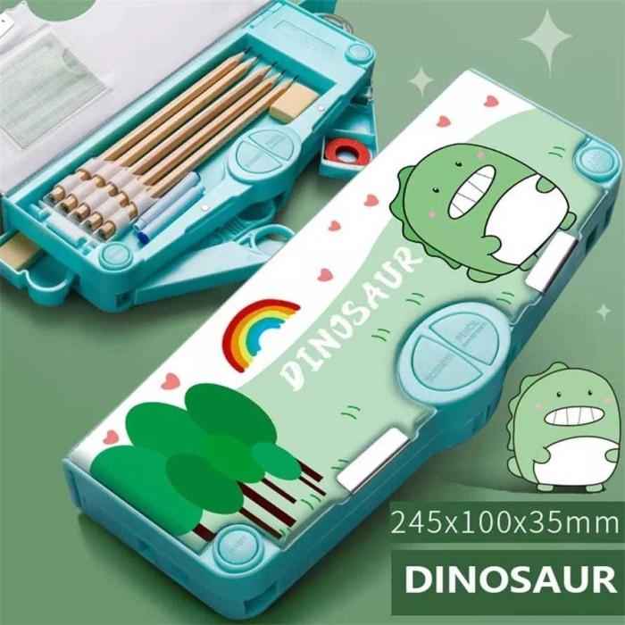 Gambar Kotak Pensil Multifungsi Tempat Alat Tulis Pencil Case Motif Kartun - Green Dino dari Stationery Cerdas undefined Tokopedia