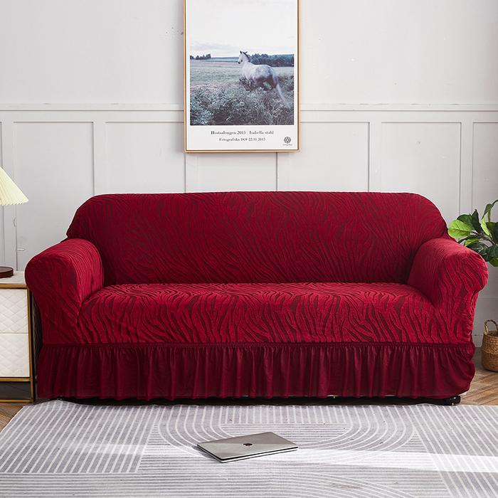 Gambar Sofa Cover Jacquard With Skirt / Sarung Penutup Sofa Renda Tebal Corak - Jaquar Red, 2 Seater dari Et Felicel undefined Tokopedia