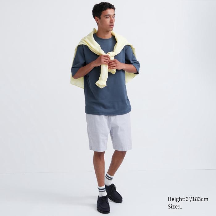 Gambar Uniqlo Celana Pendek Rileks Stretch Seersucker - 64 BLUE, 3XL dari UNIQLO LifeWear undefined Tokopedia