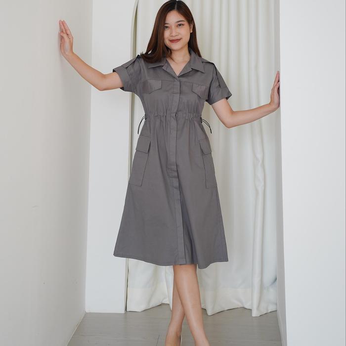 Gambar Lilybelle Historia Dress Midi Cargo Tali Serut Slim-fitting - Grey, Standart, LD 96 dari Lilybelleclothing undefined Tokopedia