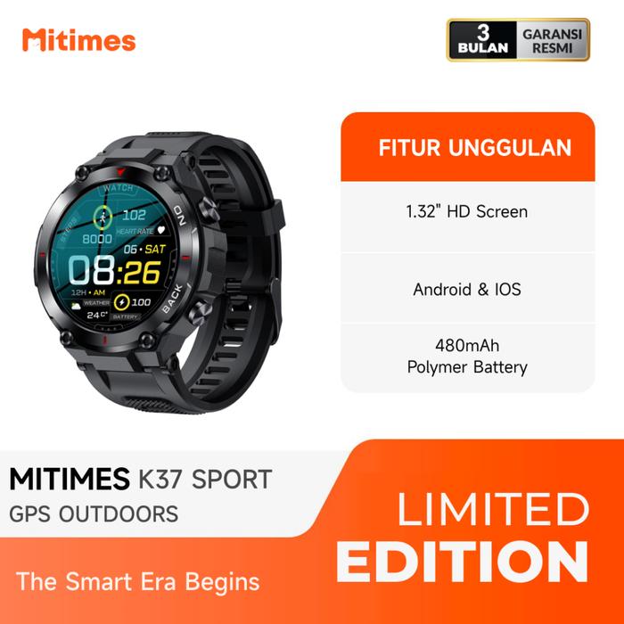Gambar Mitimes K37 Sport Smart Watch 1.32 Inch GPS Outdoors - Black dari Lood_id undefined Tokopedia