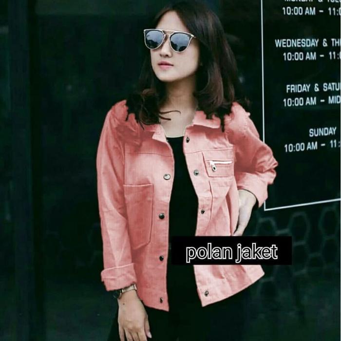 Gambar Jaket Polan Wanita Fashion Jacket Pocket Zipper Modis Style - PINK DUSTY, L dari Zuanitaa undefined Tokopedia