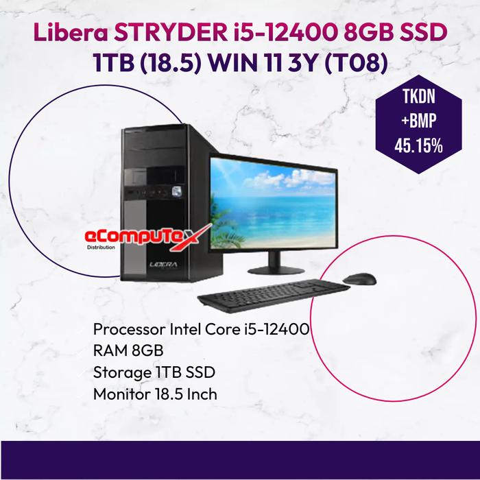 Gambar PC Desktop Libera Stryder I5-12400 8GB SSD 1TB (18.5) WIN 11 3Y (T08) dari eCompuTex Distribusi undefined Tokopedia