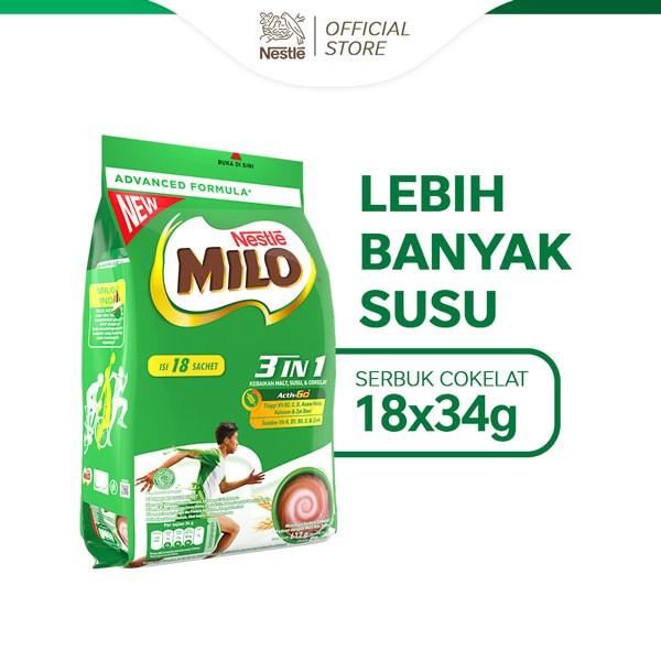 Gambar MILO 3in1 ACTIV-GO Susu Coklat Pouch 18x34g dari Kencana Swalayan_NEW undefined Tokopedia