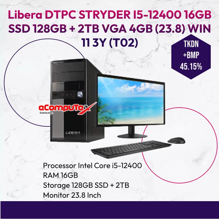 Gambar PC Desktop Libera Stryder I5-12400 16GB 128GB+2TB 4GB 23.8 W11 3Y-T02 dari eCompuTex Distribusi undefined Tokopedia