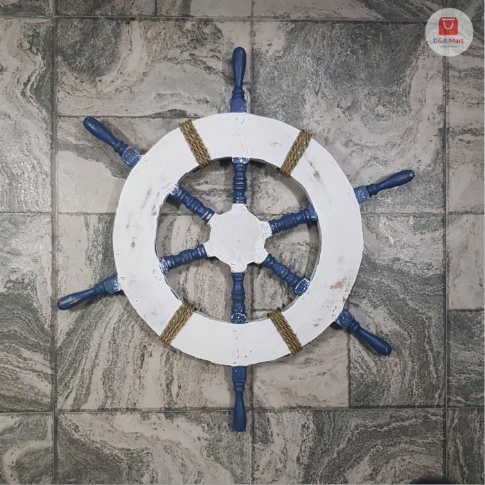 Gambar NEW SALE Pajangan Dinding Kemudi Kapal Ukiran Dekorasi Laut Home Decor - Putih Biru dari Aveta Shop undefined Tokopedia