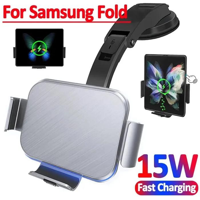 Jual 15W Car Wireless Charger Stand Holder Dual Coil Foldable