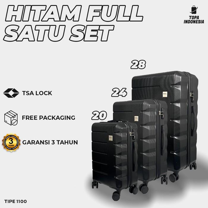 Gambar Koper 1 Set 3in1 (20/24/28 Inch) Bahan PC Premium – Koper Kabin & Bagasi Jumbo Modern 1100 - FULL HITAM, 1 SET 20/24/28 dari aomikoper undefined Tokopedia