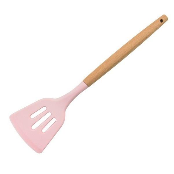 Gambar Spatula Lubang Silicone Gagang Kayu / Spatula Silikon Tahan Panas - PEACH dari CS Shop88 undefined Tokopedia