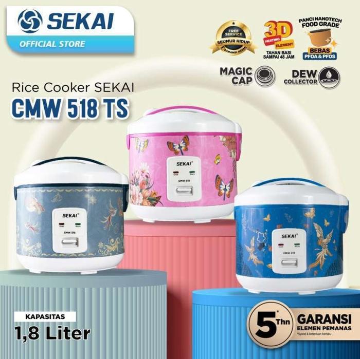 Gambar SEKAI Rice Cooker CMW 518 TS 1.8 Liter Penanak Nasi CMW518TS - MERAH MUDA dari Sajun Electronic Serpong undefined 4 Tokopedia