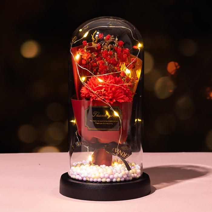 Gambar Glass Dome Buket Bunga Cantik dengan Lampu LED Hadiah Valentine Gift - RED dari Tanya HomeDecoration undefined Tokopedia