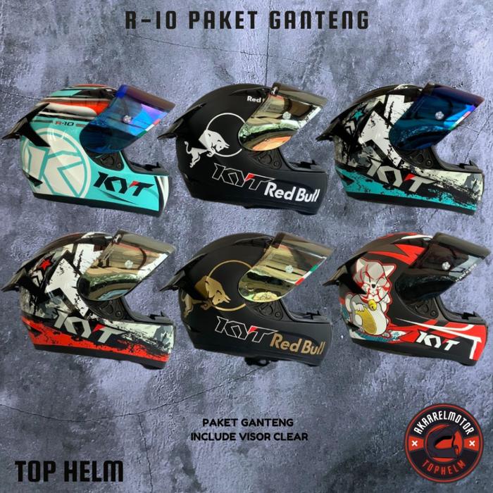 Gambar HELM KYT R10 MOTIF & REDBULL PAKET GANTENG | HELM FULL FACE KYT R10 dari Tamochi mall23 undefined Tokopedia