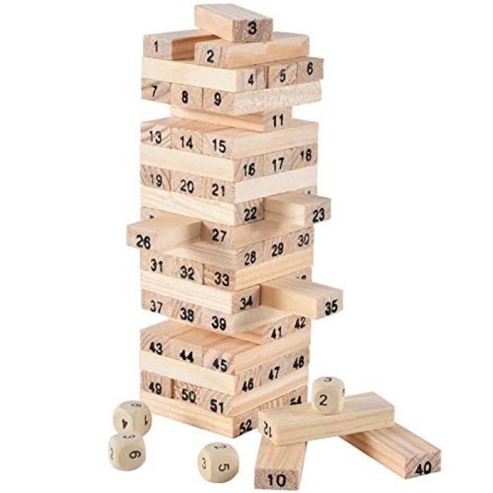 Gambar Mainan Balok Kayu Dadu Tower Angka Susun 54 Pcs Board Game Keluarga dari Lbagstoremall undefined Tokopedia