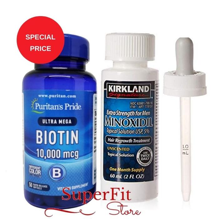 Gambar PAKET KIRKLAND MINOXIDIL 60ML & PURITAN BIOTIN 10000MCG 50 PIPET dari VEBYSA_MART undefined Tokopedia